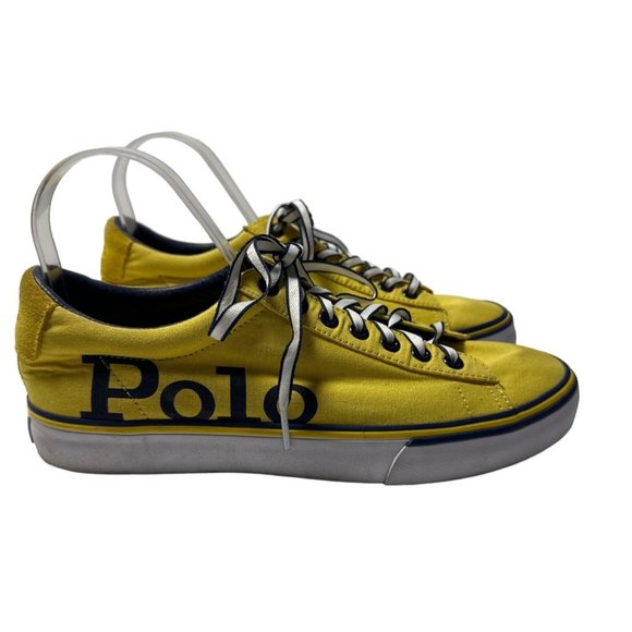 POLO Ralph Lauren SAYER LOGO Canvas Lace Up Low Top Casual Sneaker Size 8 - Picture 1 of 11